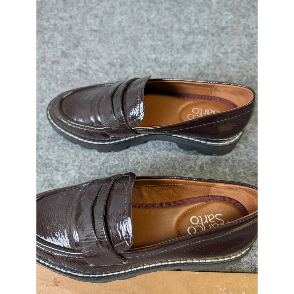 Franco Sarto High Shine Brown Balin Lug Sole Loafers Women's 5 M EUC
